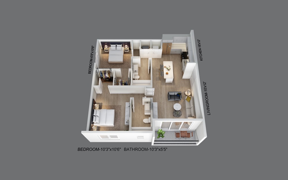Nautica - 2 bedroom floorplan layout with 2 baths and 839 square feet.