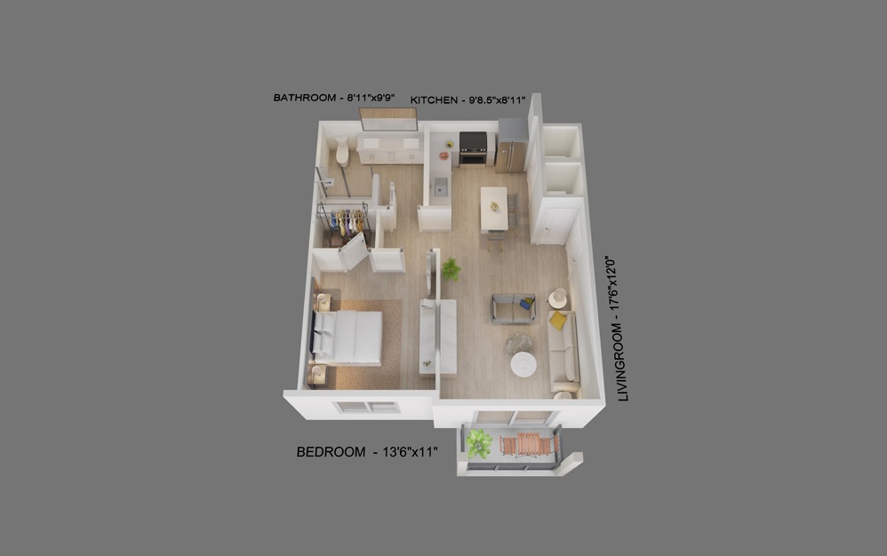Halyard - 1 bedroom floorplan layout with 1 bath and 624 square feet.